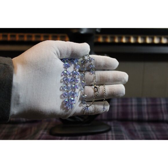 Lia Sophia Blue Aurora Borealis Glass Beaded Dangle Necklace - Picture 7 of 8